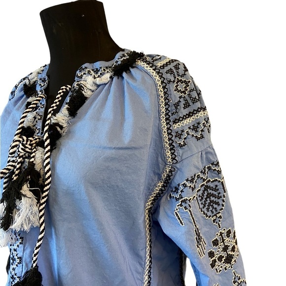 Gueanor Blue Embroidered Long Sleeve Tunic Dress - Picture 4 of 12